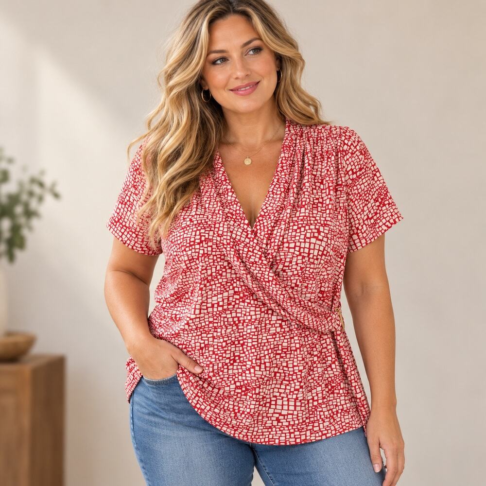 Charter Club Women’s Blouse Women’s 3X White Pink V-Neck Stretchy Casual